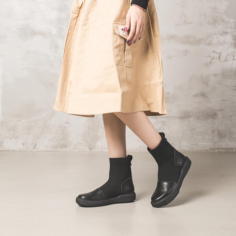 Leather Sock Boots Handmade Designer Shoes Soft Boots Black