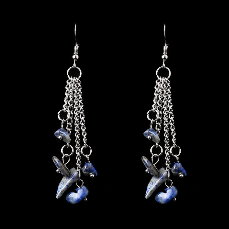 1 Pair Minimalist Irregular Patchwork Natural Stone Metal Drop Earrings