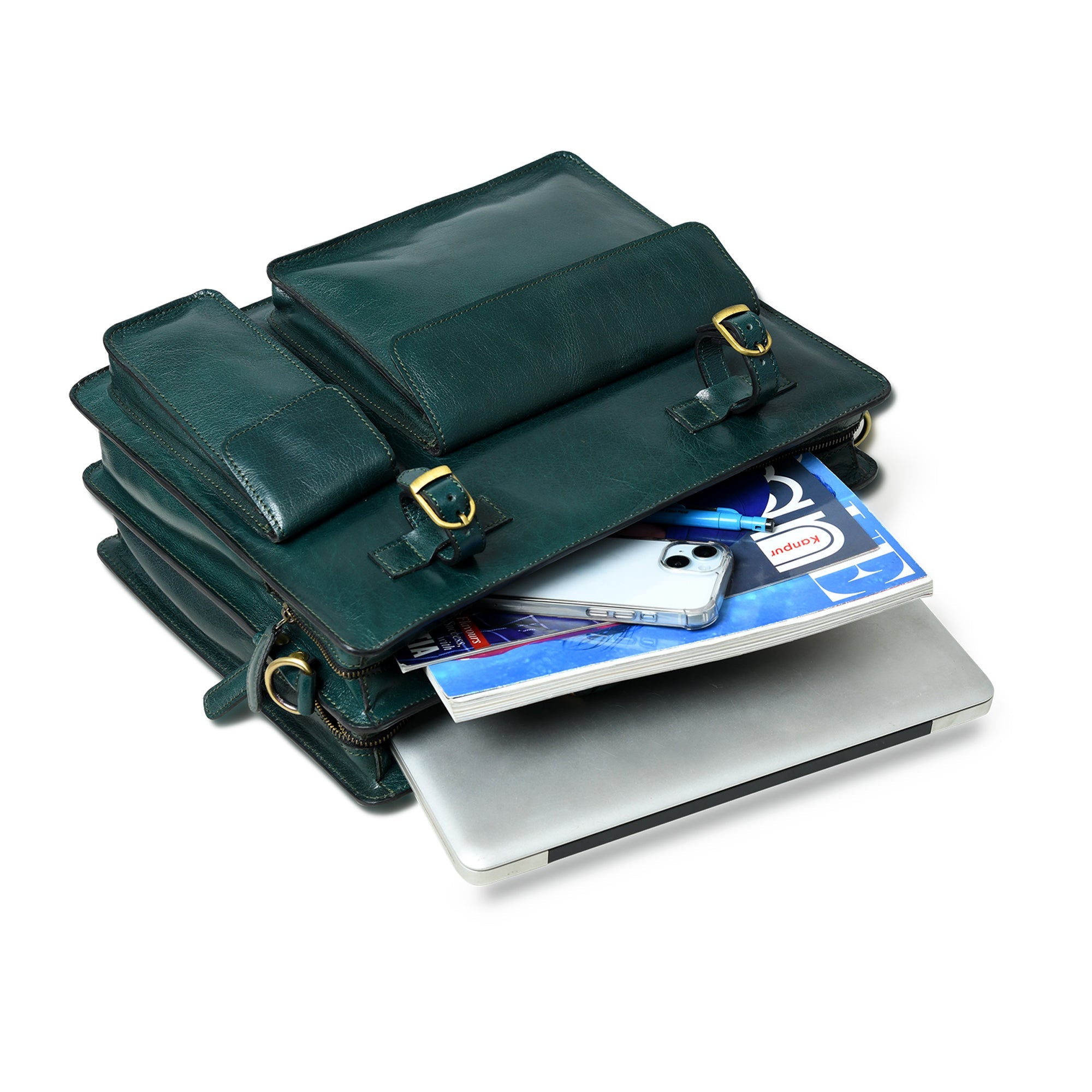Tuscany Italian Leather Briefcase. Green