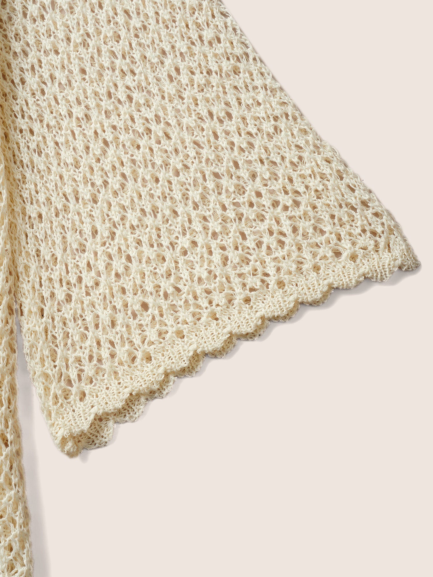 Plain Textur Pointelle Knit Bell Sleeve Swim Cover Up