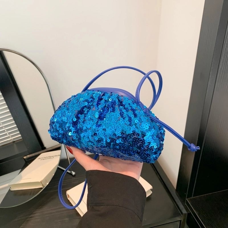 Women's Pu Leather Solid Color Streetwear Sequins Sewing Thread Shell String Crossbody Bag