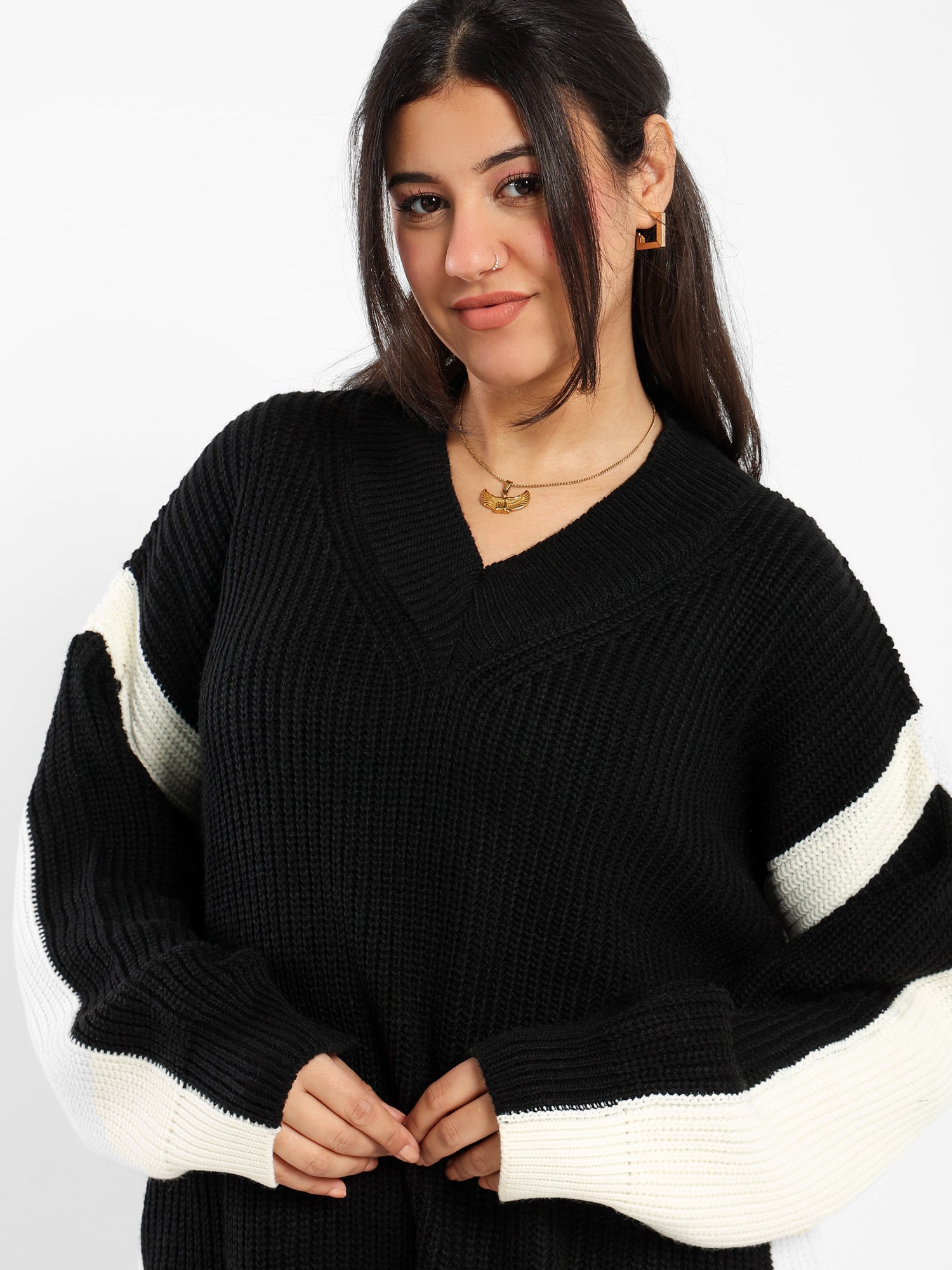 Oversized High-Low Pullover with Color Block