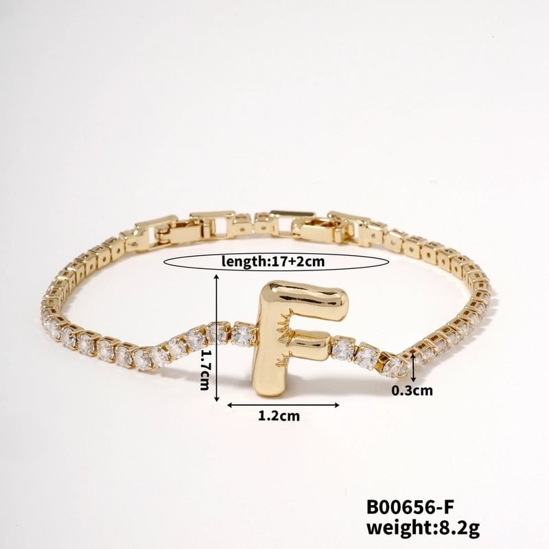 304 Stainless Steel Copper K Gold Plated Minimalist Classic Style Plating Inlay Letter Zircon Bracelets