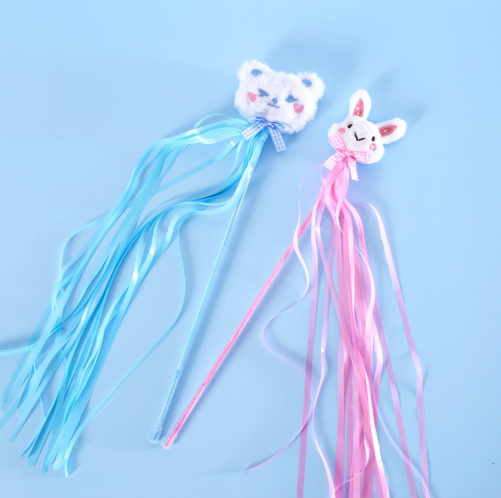 Cartoon Plush Cat Teaser Wand With Ribbon and Bell