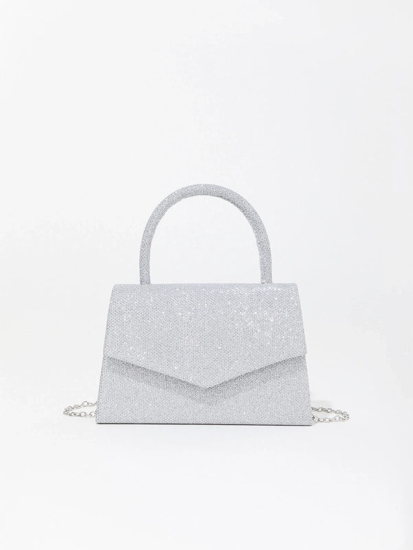 Champagne Silver Polyester Solid Color Square Evening Bags
