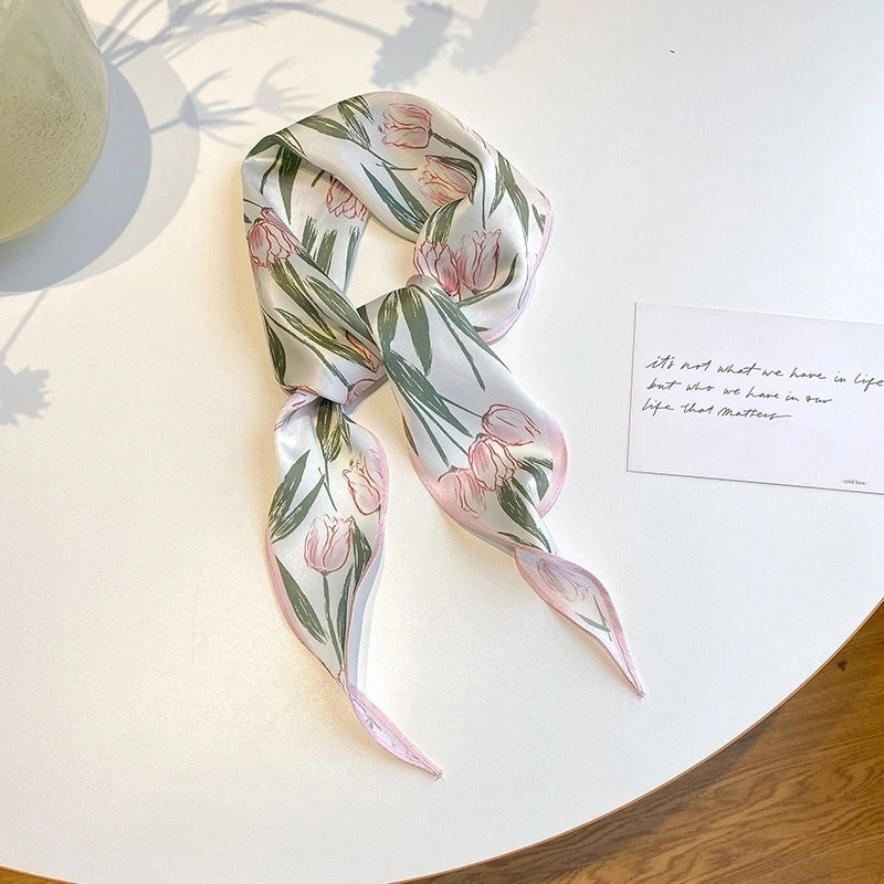Women's Ig Style Minimalist Flower Satin Printing Silk Scarf