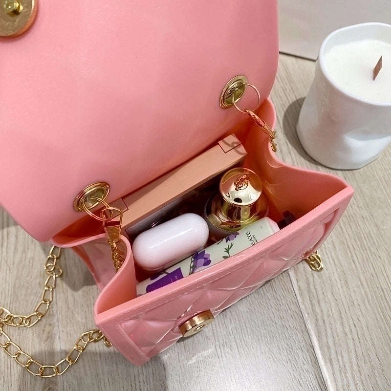 Women's Small Pvc Solid Color Fashion Square Lock Clasp Handbag Crossbody Bag Jelly Bag
