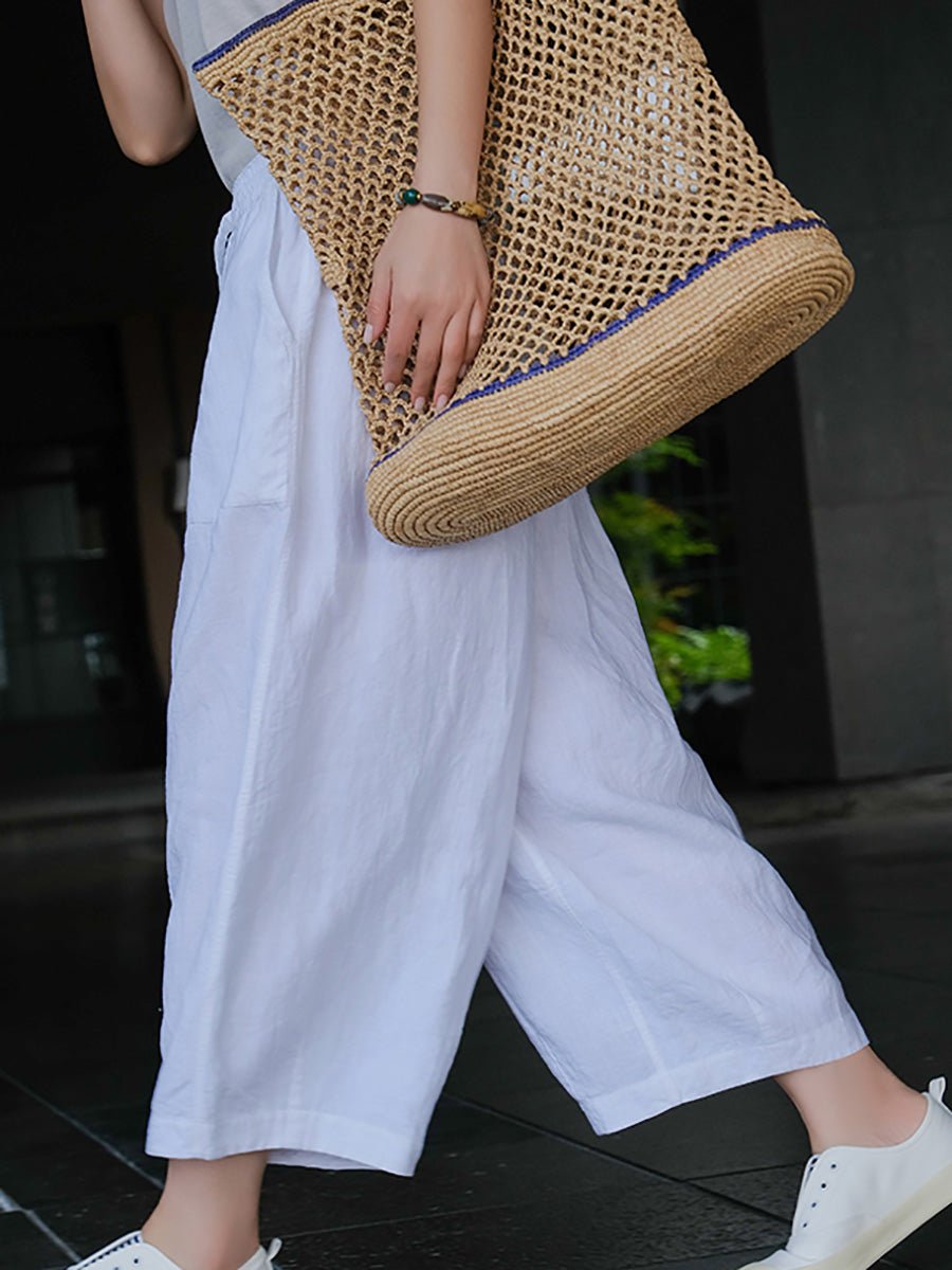 Women Summer Casual Pure Color 100%Linen Bloomers