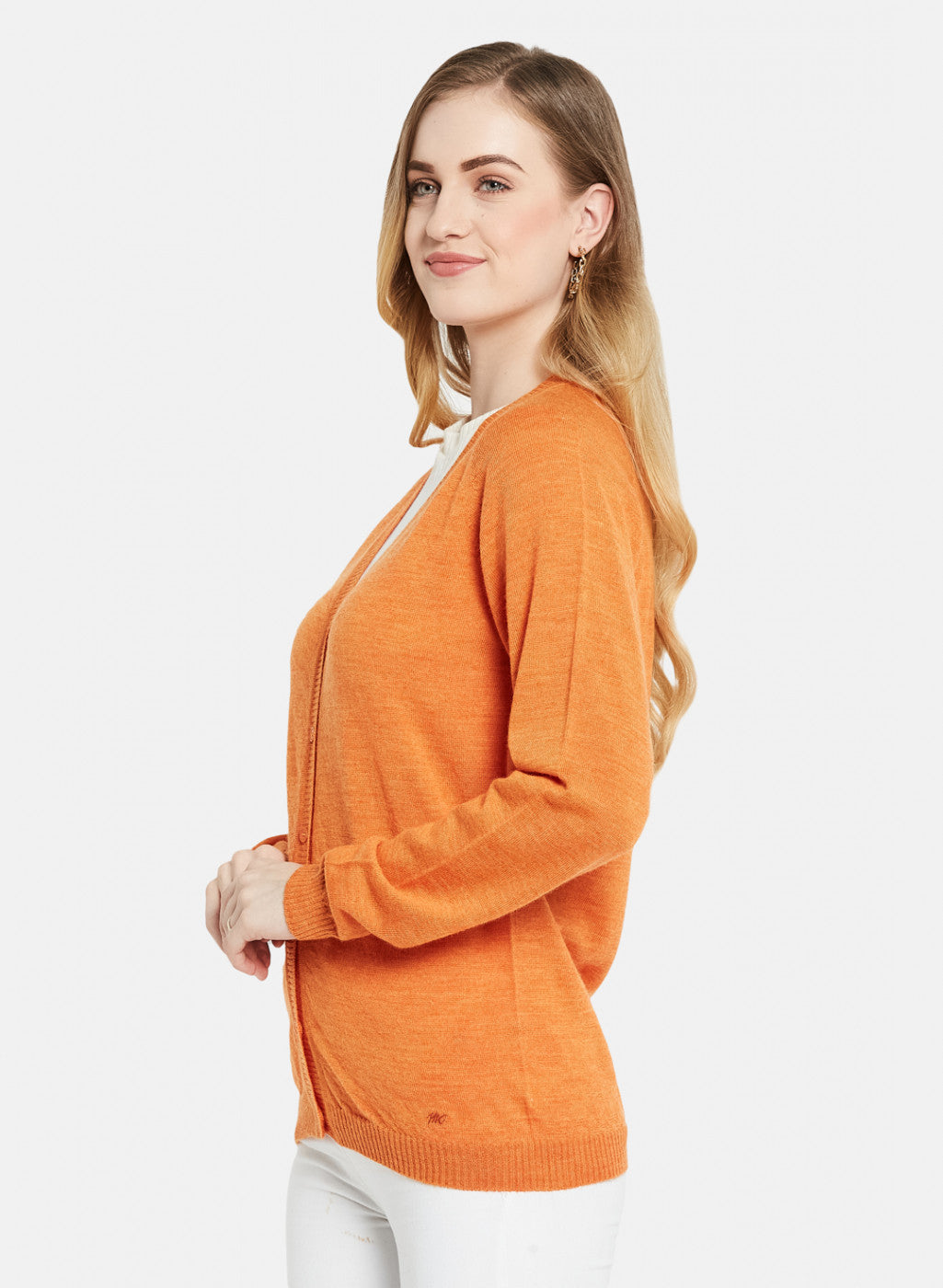 Women Orange Solid Cardigan