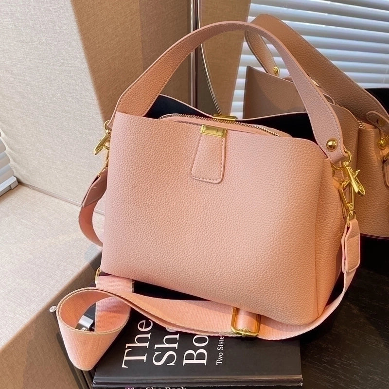 Women's Small Pu Leather Solid Color Basic Zipper Crossbody Bag Bucket Bag