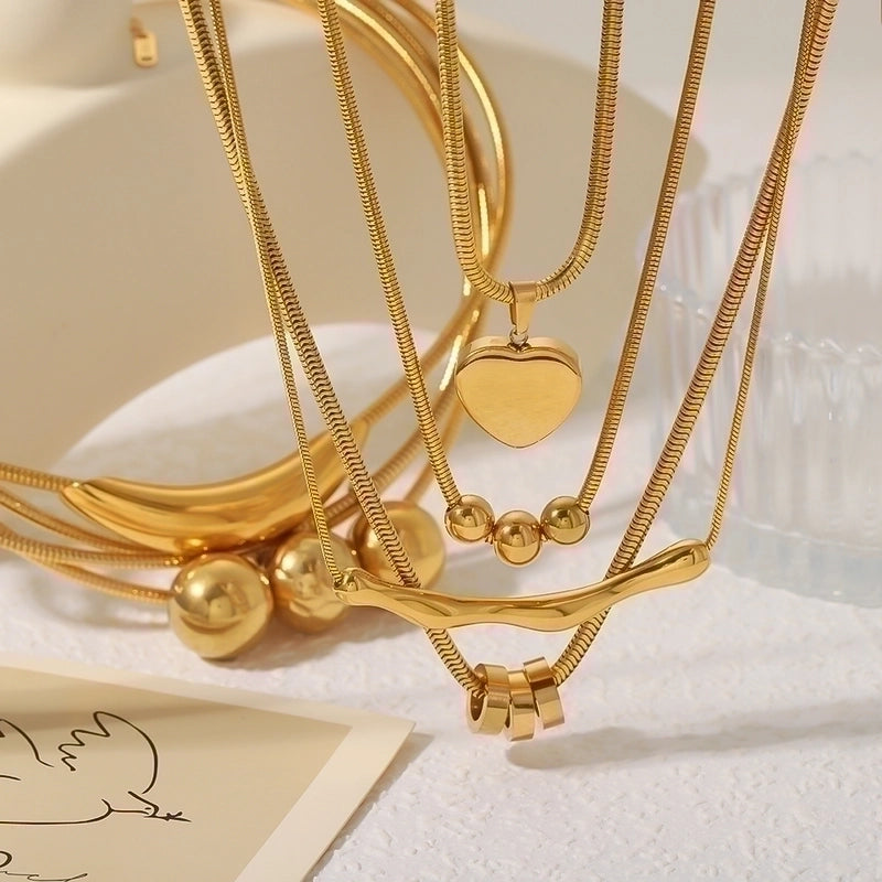 Stainless Steel 18K Gold Plated Hip-Hop Modern Style Classic Style Plating Round Heart Shape Ball Necklace