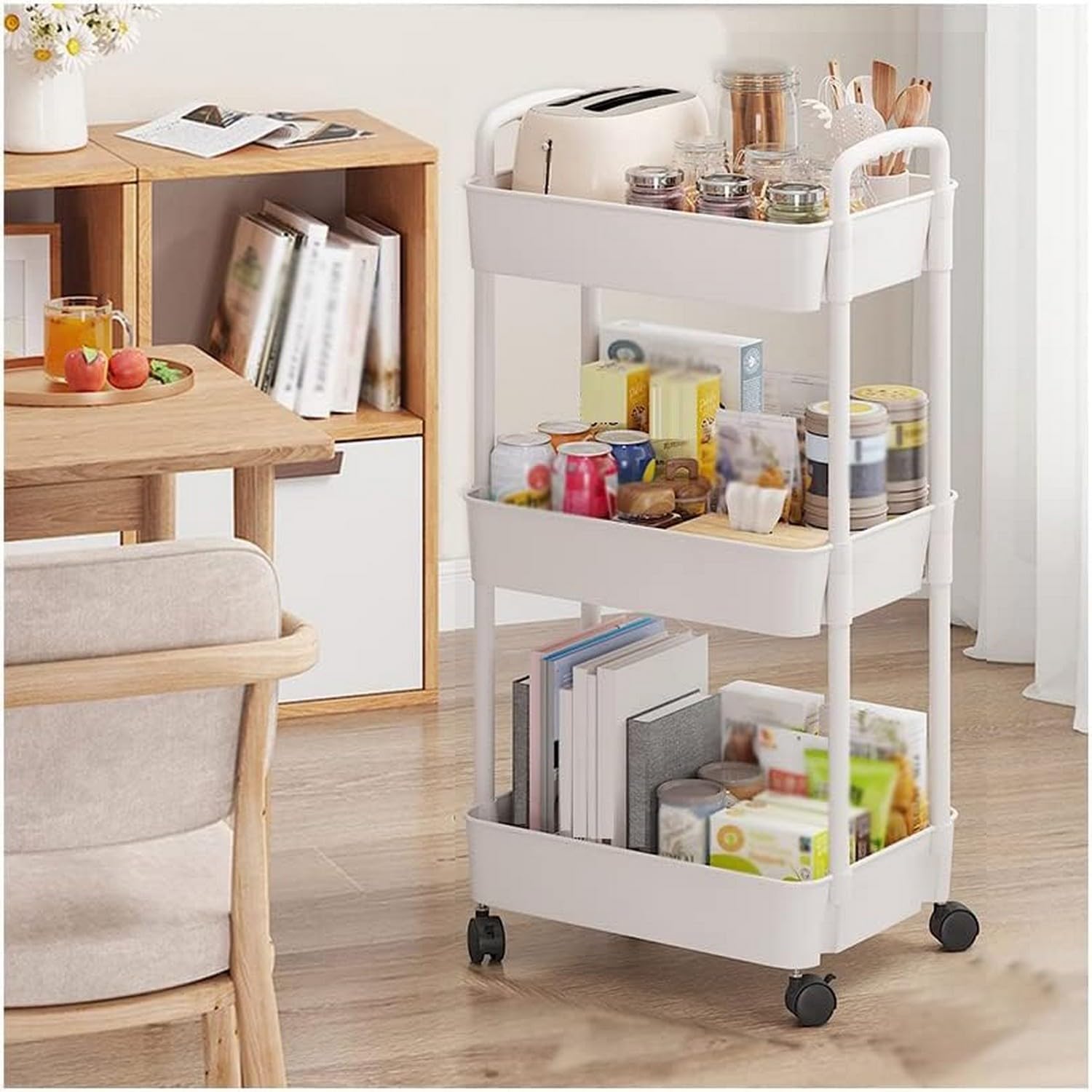 Salon Trolley Storage Shelf 3 Layers Of Rolling Carts. Multifunctional Cart Storage Rack. White