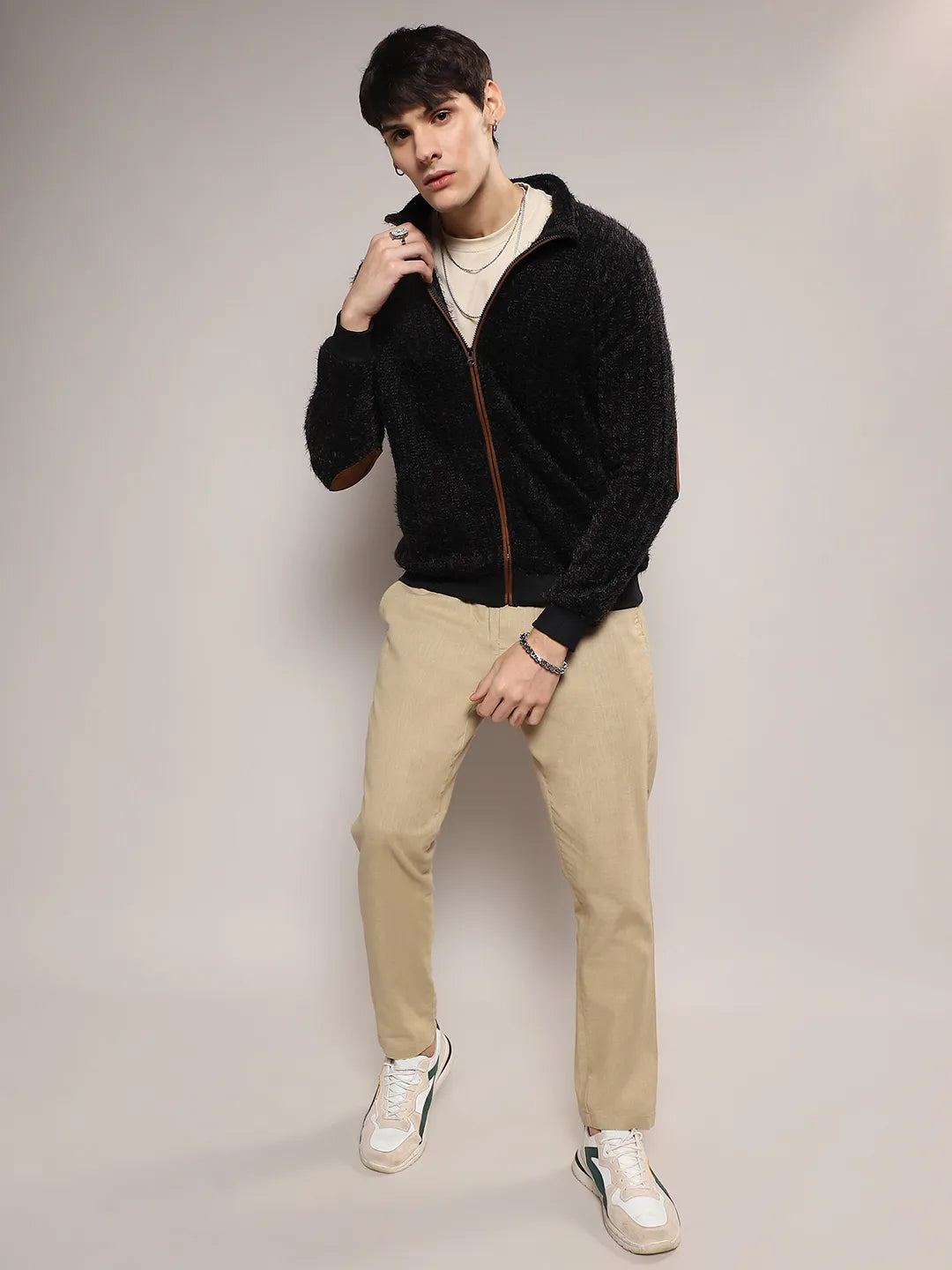 Self-Design Striped Knitted Jacket
