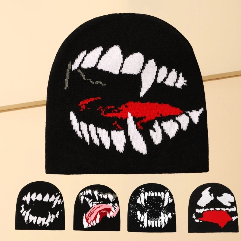 Unisex Retro Funny Printing Grimace Eaveless Wool Cap