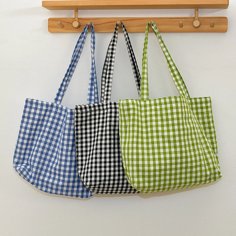 Classic Check Large Capacity Shoulder Bag Women's Style Summer Niche Solid Color Canvas Bag Handbag