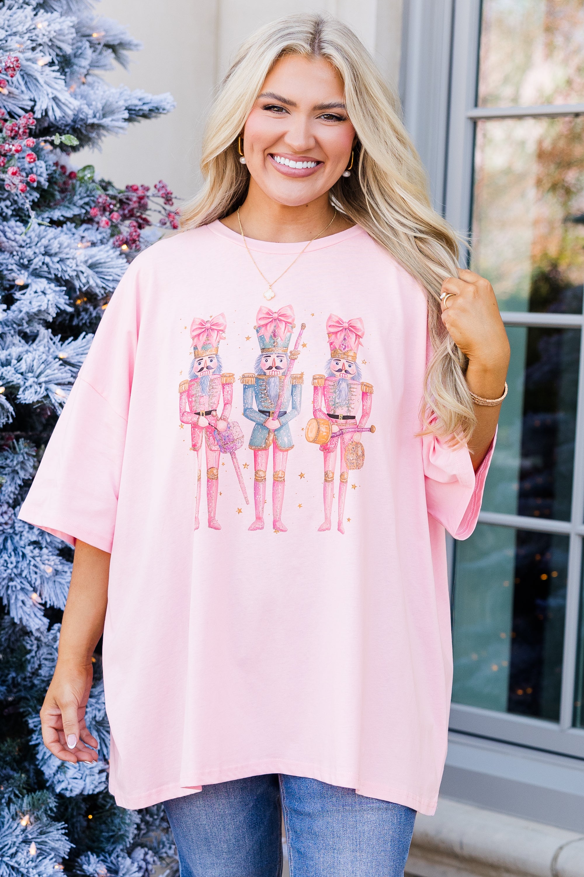 Nutcracker Christmas Boyfriend Tee. Dusty Pink