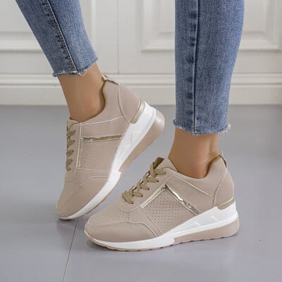 Casual Solid Colour Lace-up Wedge Sneakers