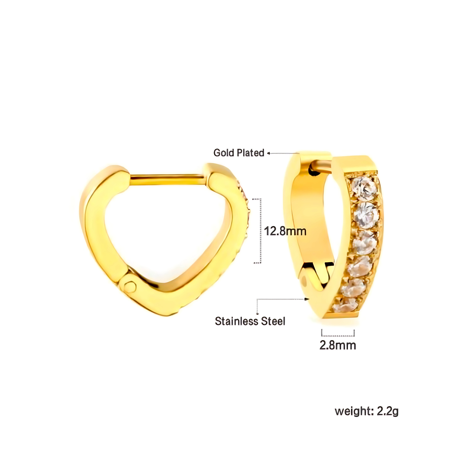 Diamond style heart hoops - Gold