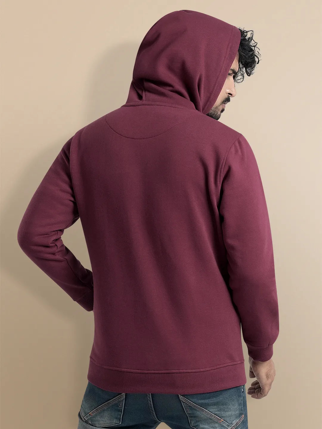 Men's Radio Print Burgundy Hoodie