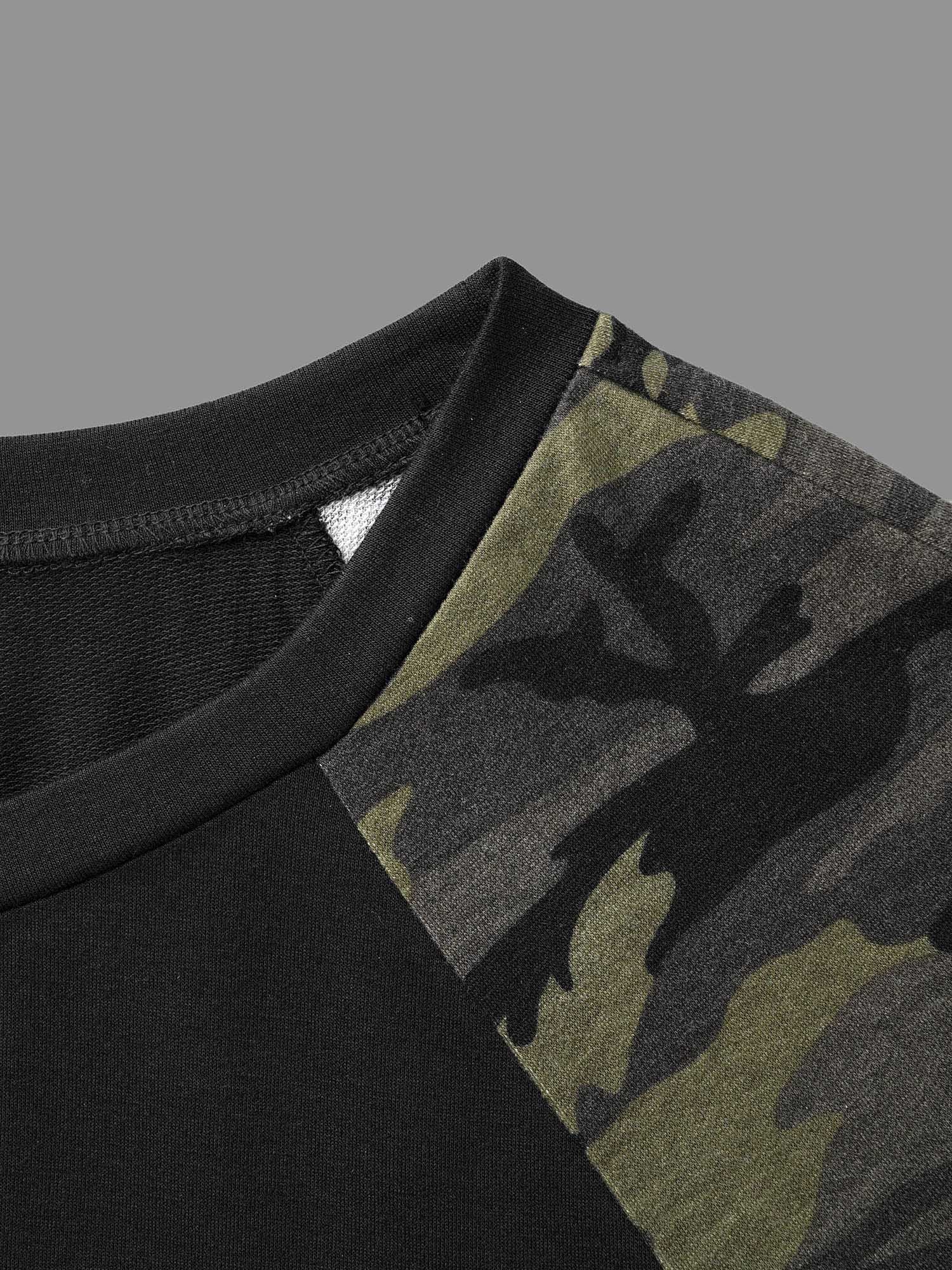 Camouflage Patchwork Raglan Sleeve Sweatshirt