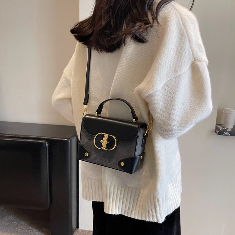 Women's Pu Leather Color Block Vintage Style Classic Style Streetwear Sewing Thread Metal Button Square Flip Cover Handbag Square Bag Box Bag