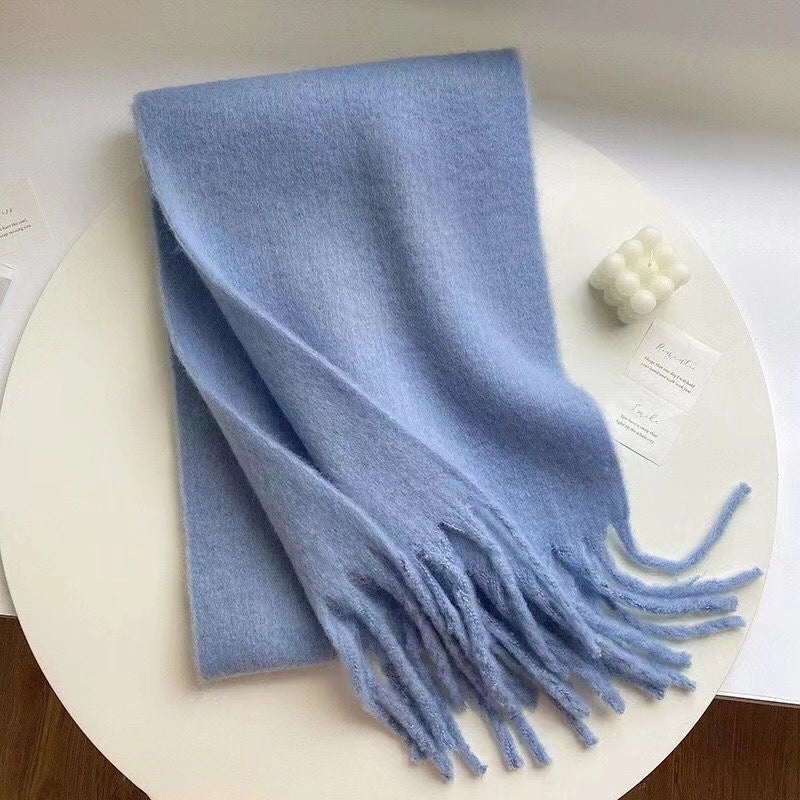 Women's Scarf Winter Solid Color Mohair Thickened New High-grade White Lazy Shawl Scarf Warm Fashion