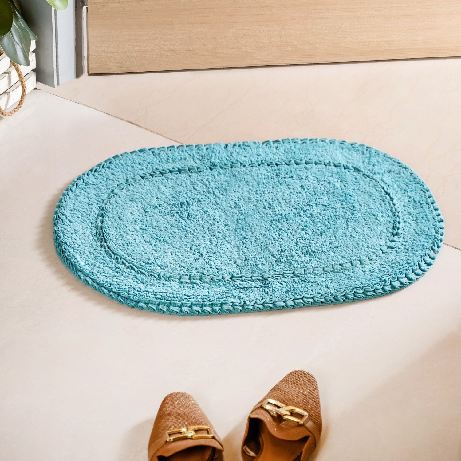 Set Of 2 Tufted Pure Cotton Door Mat Blue 24x16 Inch