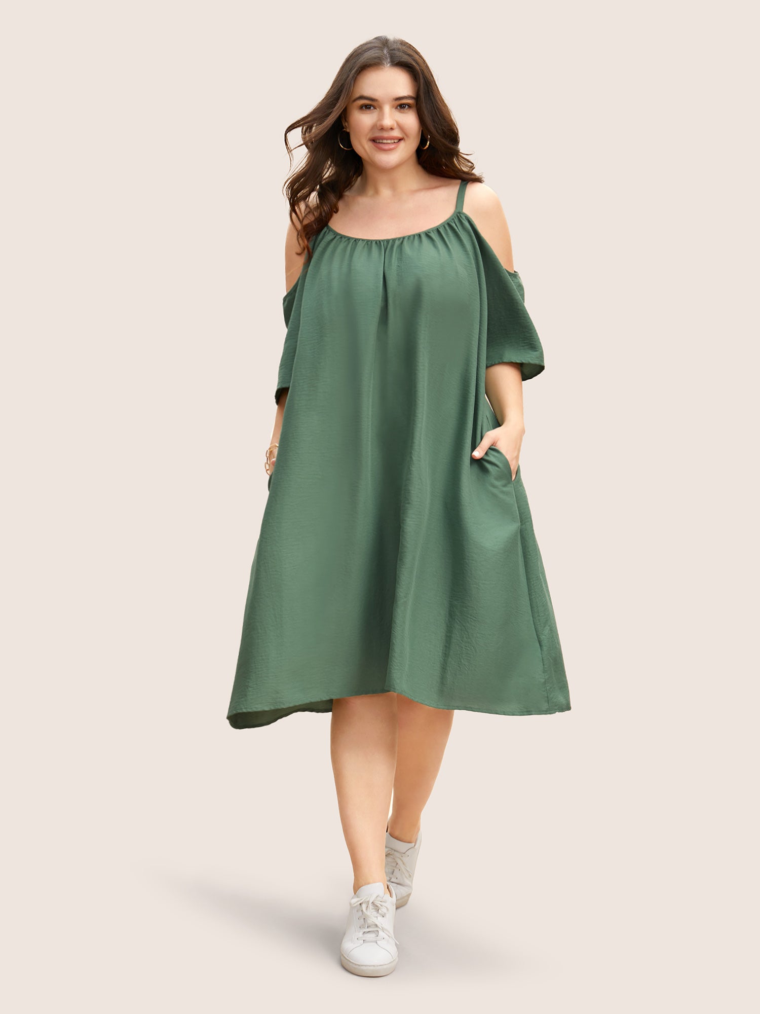 Solid Textured Dolman Sleeve Loose Fit Dress