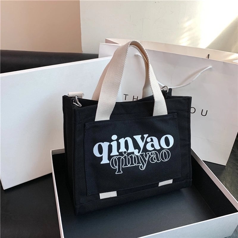 Women's All Seasons Canvas Letter Solid Color Preppy Style Classic Style Sewing Thread Square Hidden Buckle Shoulder Bag Canvas Bag Handbag