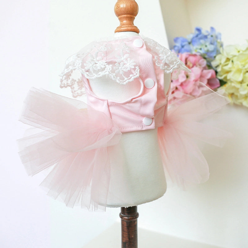 Pet Circle Dog Clothes Cat Clothing Spring And Summer New Princess Yarn Fairy Lace Pink Shaped Yarn Skirt