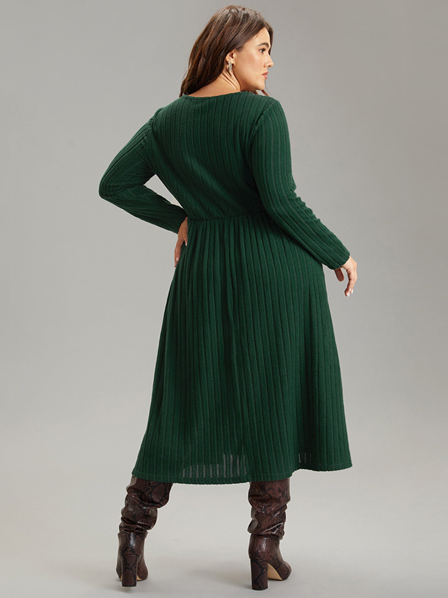 Rib Knit Plain Notched Pocket Dress