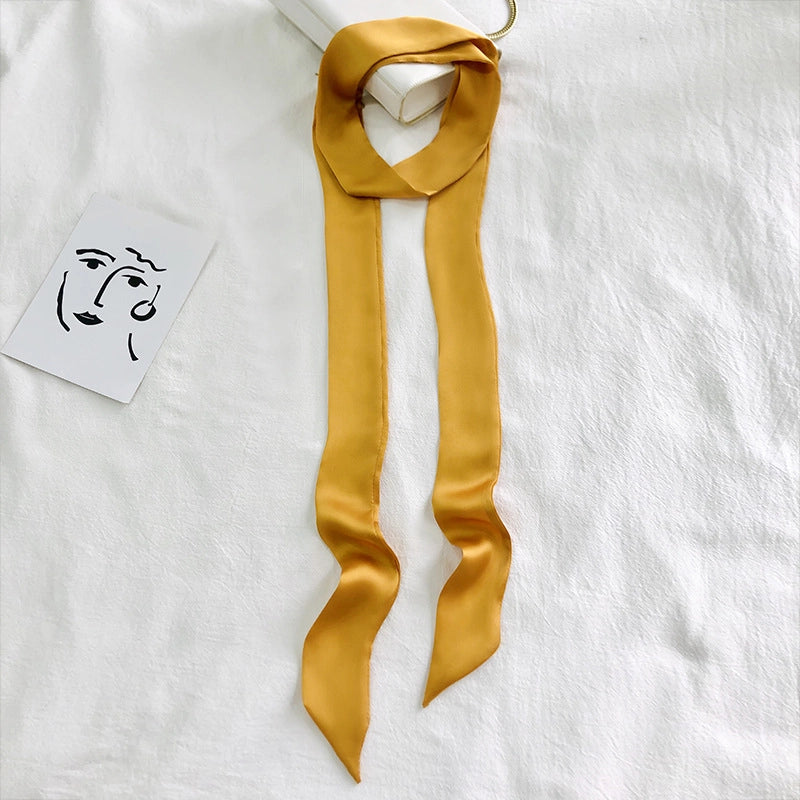 Solid Color Slender Narrow Silk Scarf Ribbon Tie Bag Handle Silk Scarf Tie Hair Small Ribbon Decoration Scarf Hair Belt Scarf
