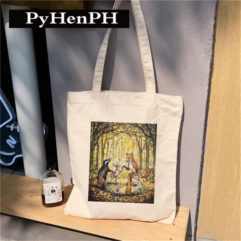 Women's Canvas Printing Animal Streetwear Square Open Canvas Bag