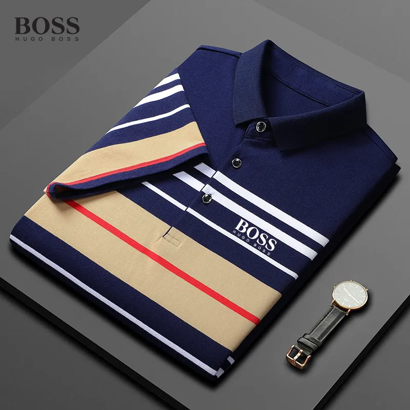 BOSS Patchwork Stripe Short Sleeve Polo