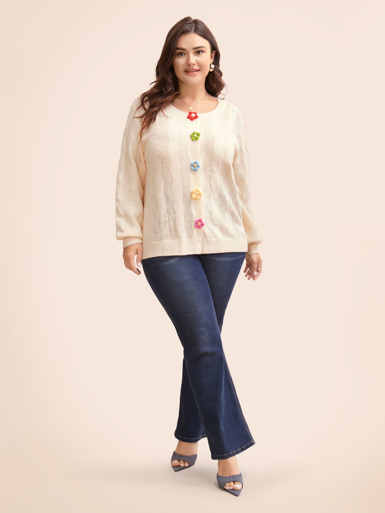 Supersoft Essentials Stereo Flower Design Textured Cardigan