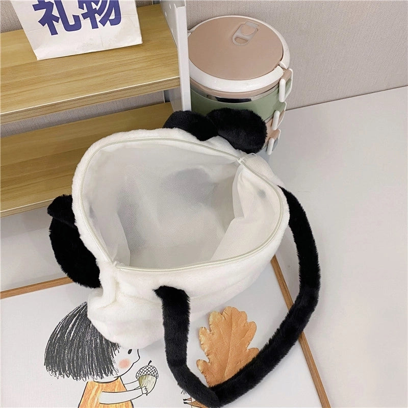 Women's All Seasons Plush Animal Cute Round Zipper Shoulder Bag