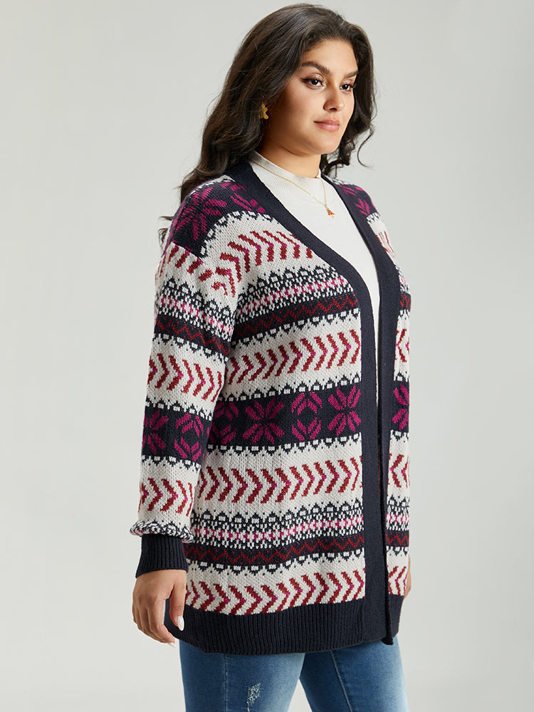 Geo Print Open Front Patchwork Cardigan