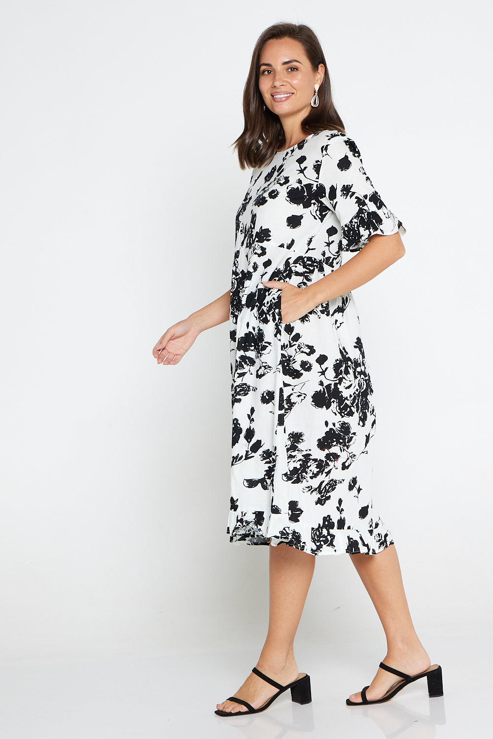 Nasira Cotton Dress - White/Black Floral