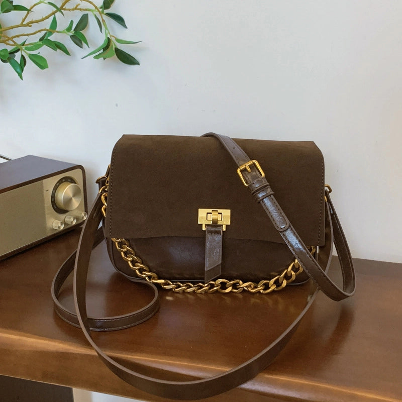 Women's Medium Pu Leather Solid Color Streetwear Sewing Thread Square Flip Cover Saddle Bag