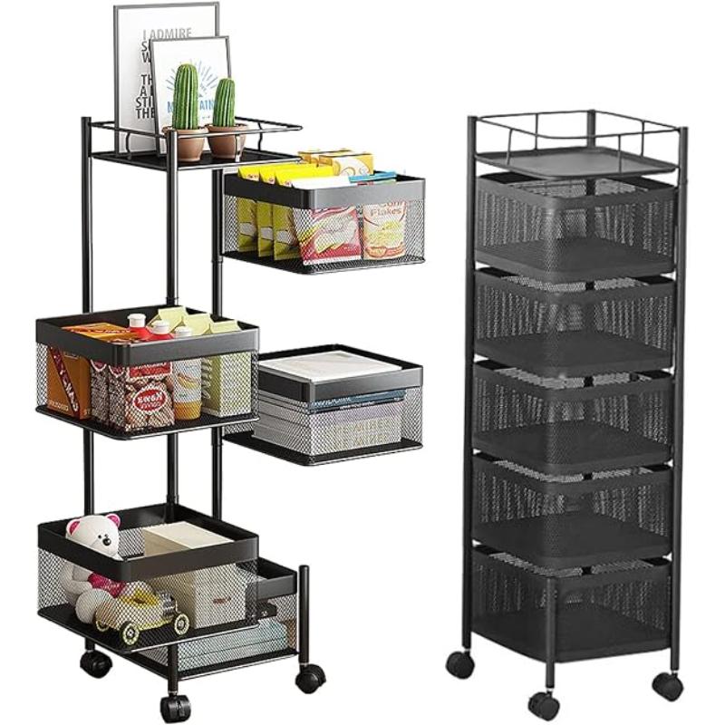 5 Layer Box type Rotating Shelf.  5 Tier Square Storage Rack with Wheels