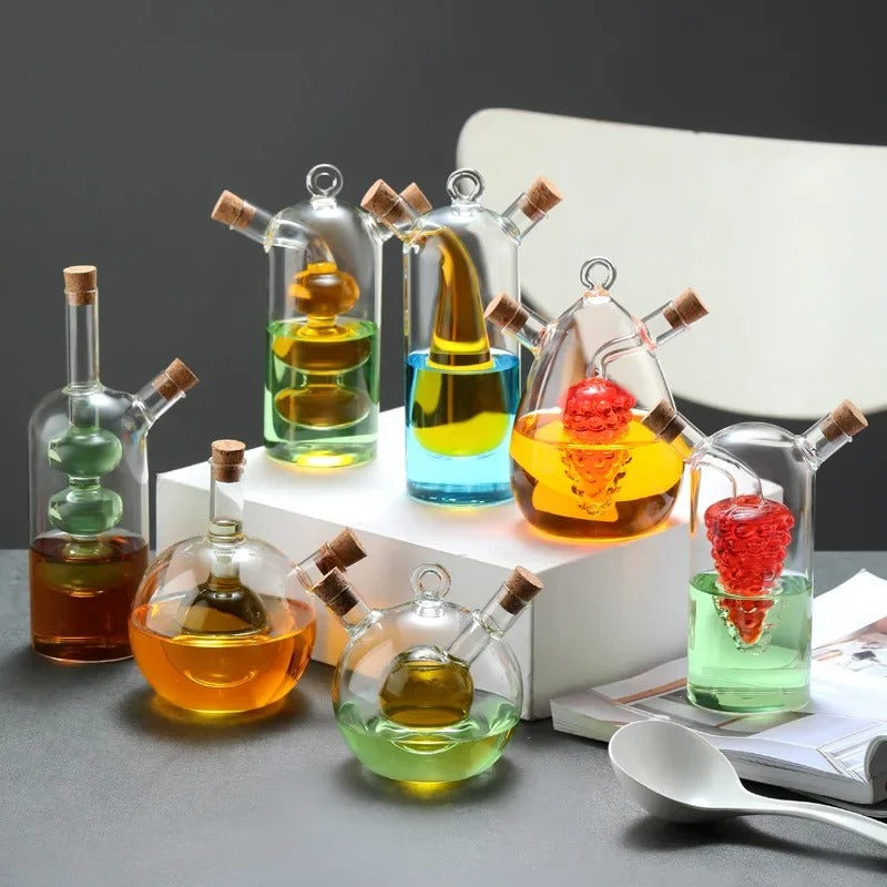 2-IN-1 GLASS OIL POT DOUBLE SOY SAUCE & SEASONING BOTTLE VINEGAR STORAGE