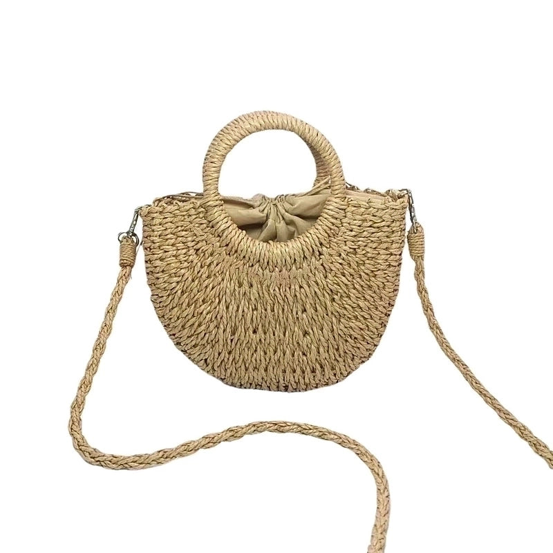 Women'S Small Straw Solid Color Vintage Style String Straw Bag