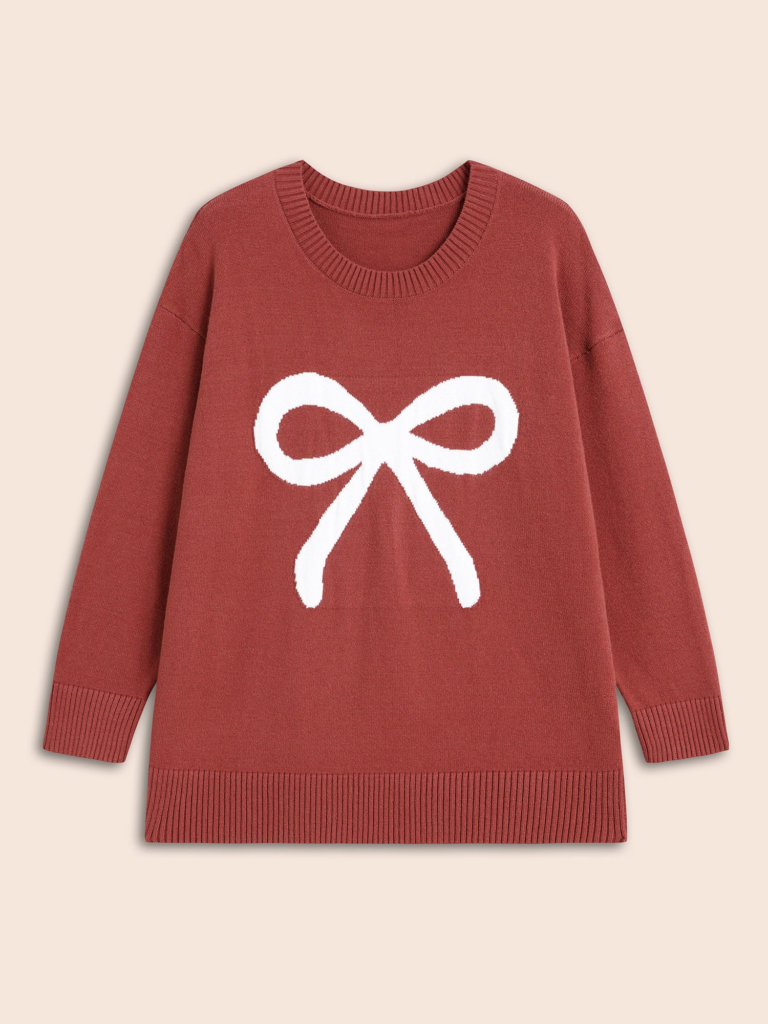 Bowknot Jacquard Drop Shoulder Pullover