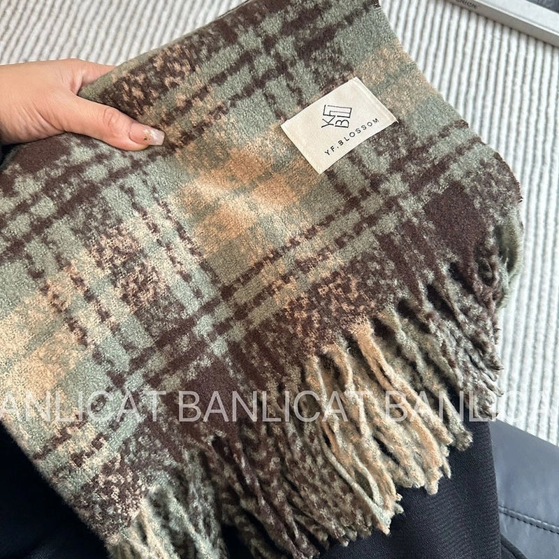 Women's Basic Plaid Polyester Scarf