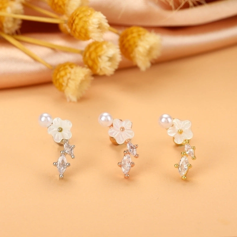 Minimalist Cross Flower Stainless Steel Copper Plating Inlay Zircon Ear Studs 1 Piece