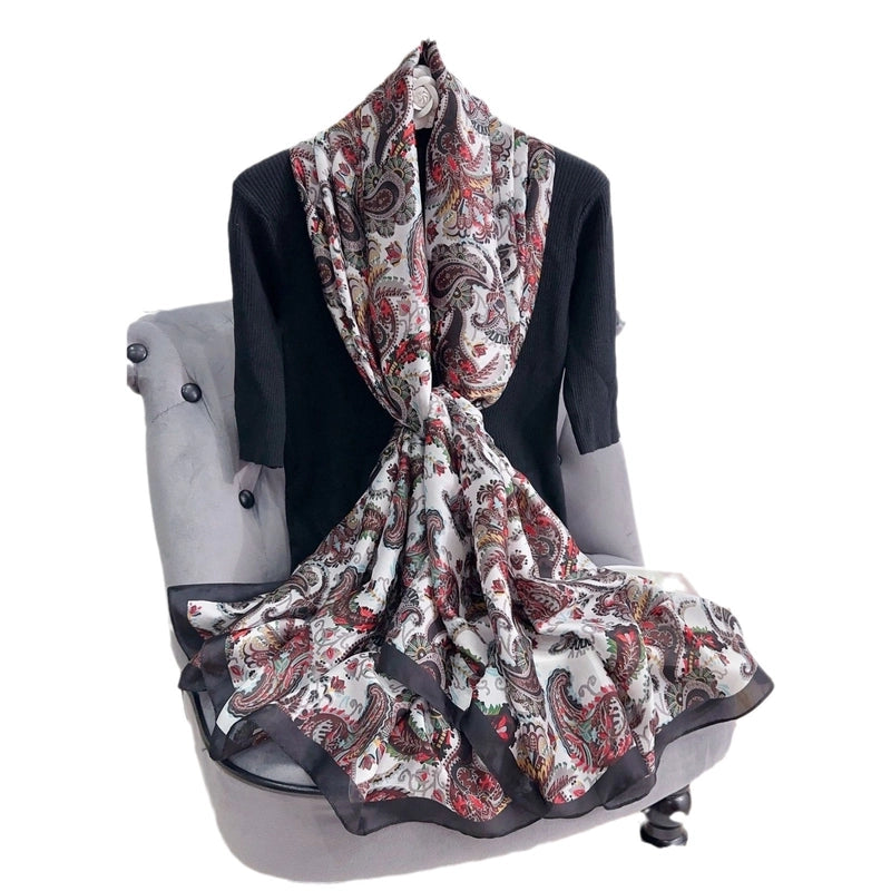 Printed Silk Scarf Women's New Spring And Summer Large Size Sunscreen Scarf Silk-like Decorative Shawl Beach Towel