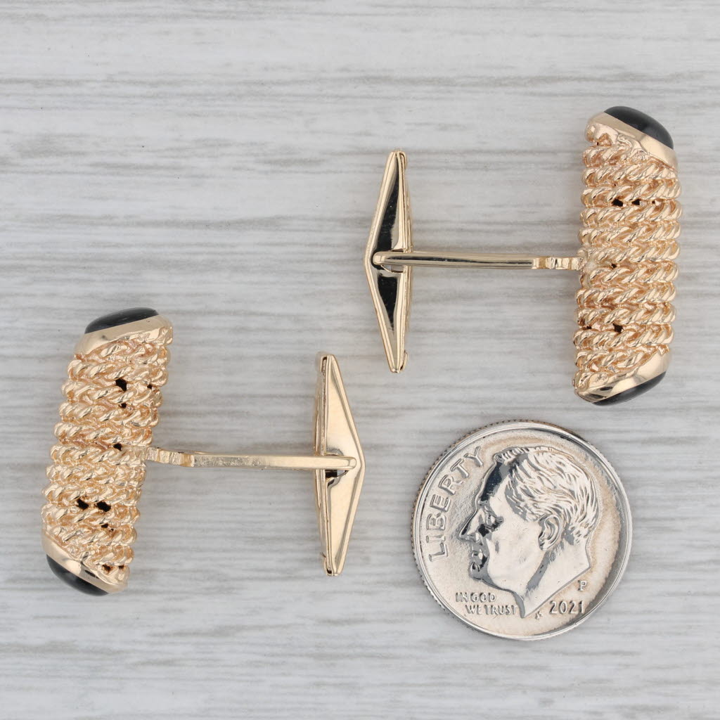 Black Star Sapphire Cufflinks 14k Yellow Gold Folding Backs Vintage