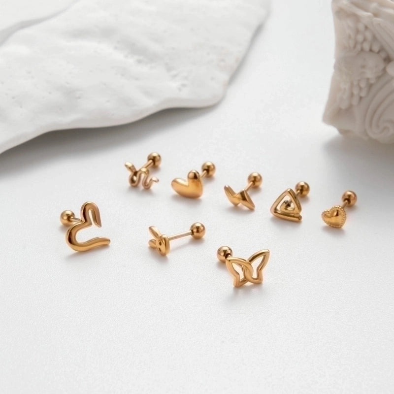 1 Piece Ear Cartilage Rings & Studs Retro Punk Korean Style Heart Shape Butterfly 316L Stainless Steel  Plating