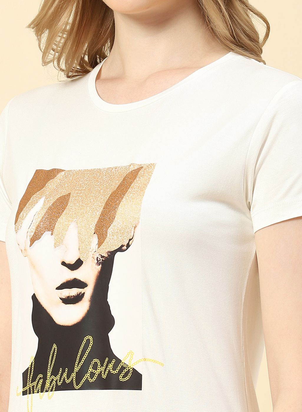 Women Off White Printed Top