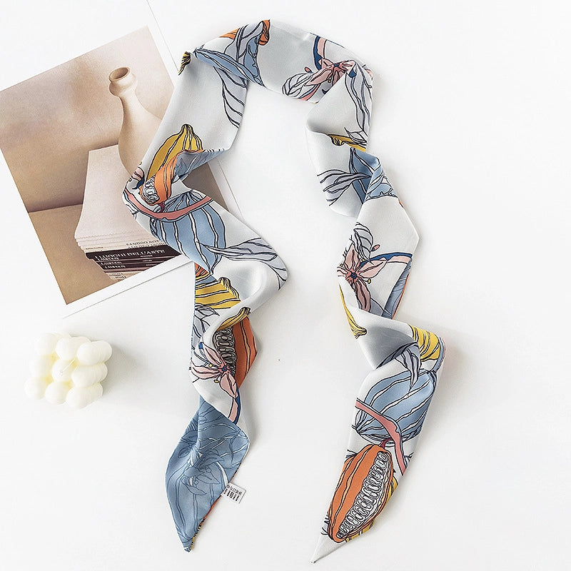 Women's Retro Plaid Flower Satin Silk Scarf